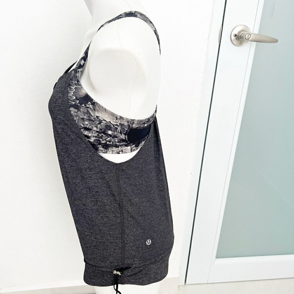 Lululemon muscle Tank top black gray Rest Less Flowabunga Size 6 - Picture 7 of 14